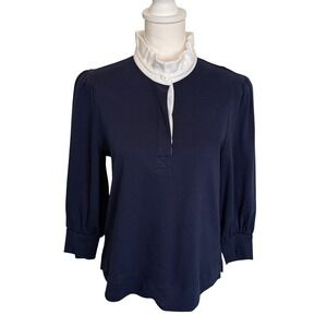 Crown‎ & Ivy Navy Blue Ruffle Collar Swing Polo Top NWT Womens Medium P/M New